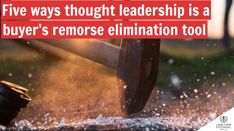 Hammer breaking glass as a metaphor for thought leadership being a buyer's remorse tool